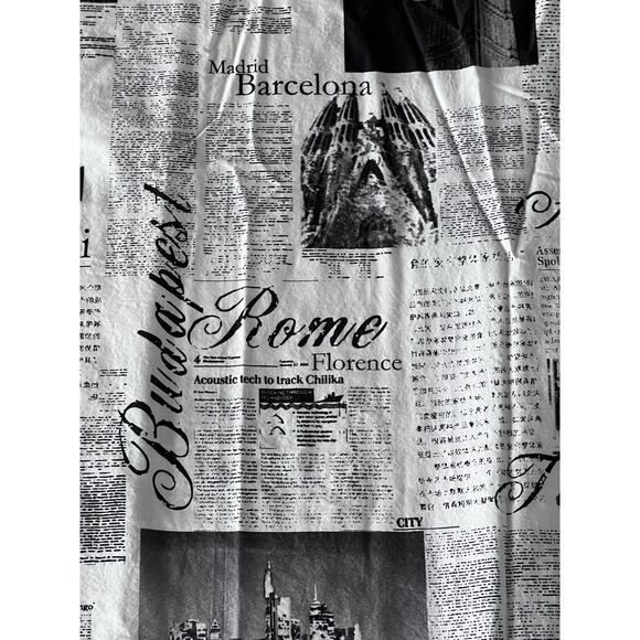 Alamode Home Passport Cotton Shower Curtain Black & White Travel Cities Print - Picture 2 of 6